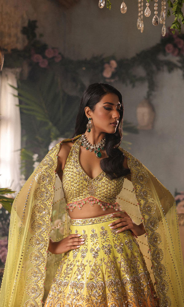 Ombre Embellished Raw Silk Lehenga Set (3-Piece) - Image 9