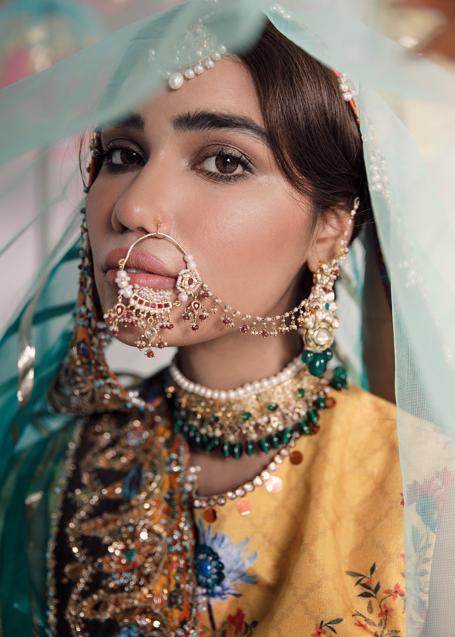 Pakistani Mustard Embellished Raw Silk Lehenga Shirt (3-Piece) - Image 5