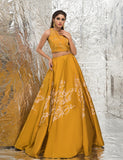 Marigold Embroidered Raw Silk Lehenga Set (3-Piece) - Image 2