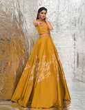 Marigold Embroidered Raw Silk Lehenga Set (3-Piece) - Image 6