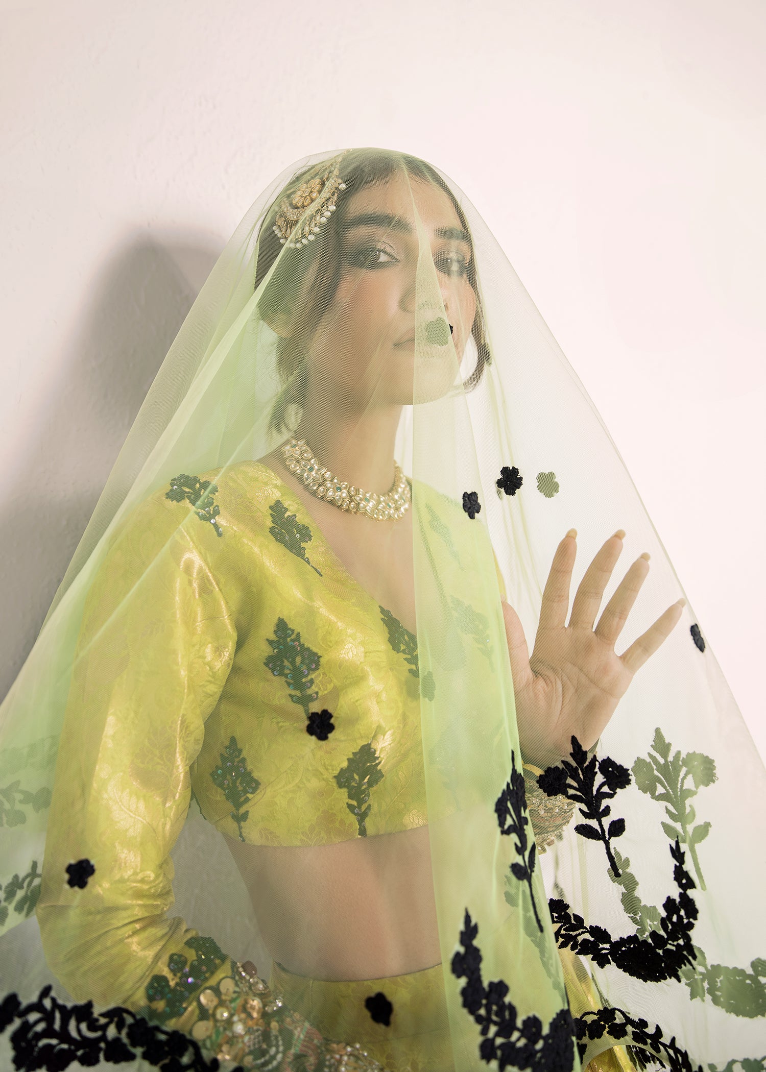 Pakistani Yellow Sequin & Gota Raw Silk Lehenga (3-Piece) - Image 4