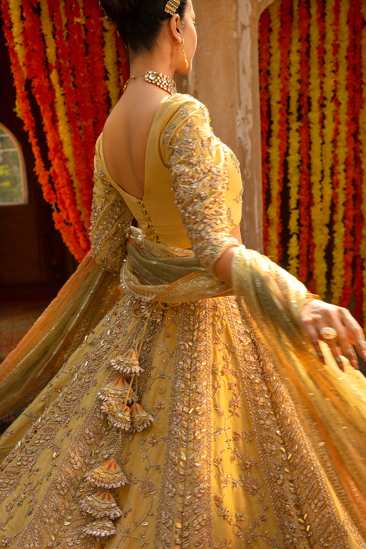 Pastel Yellow Embellished Raw Silk Lehenga Choli (3-Piece) - Image 6