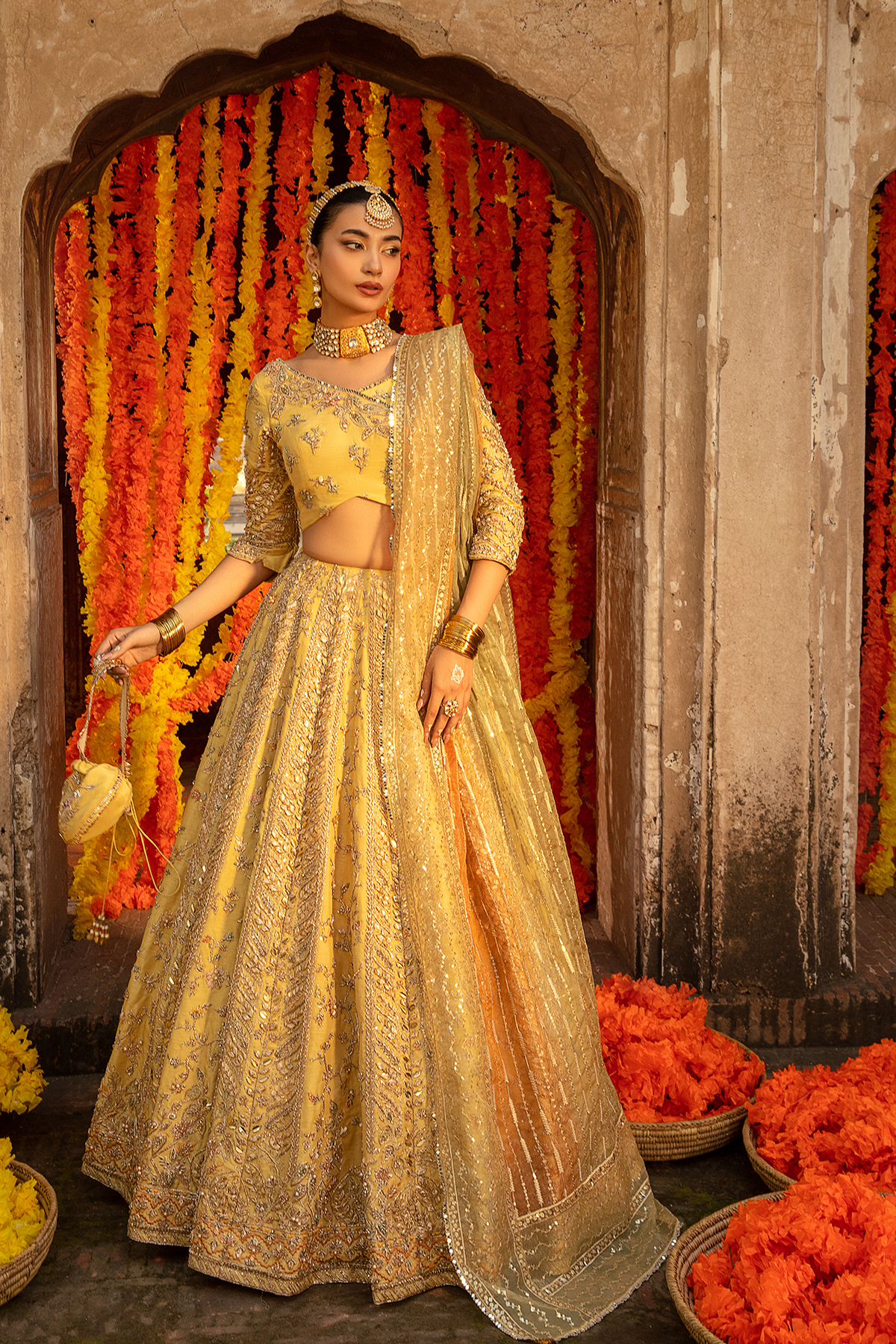 Pastel Yellow Embellished Raw Silk Lehenga Choli (3-Piece) - Image 7