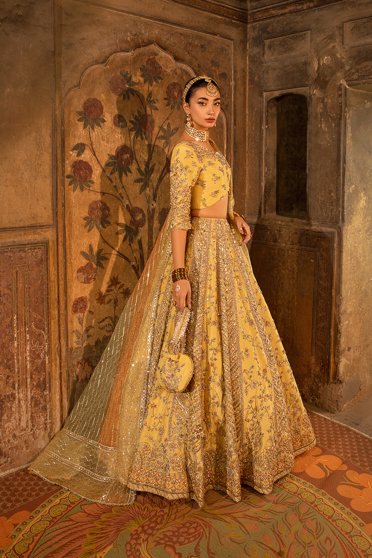 Pastel Yellow Embellished Raw Silk Lehenga Choli (3-Piece) - Image 9
