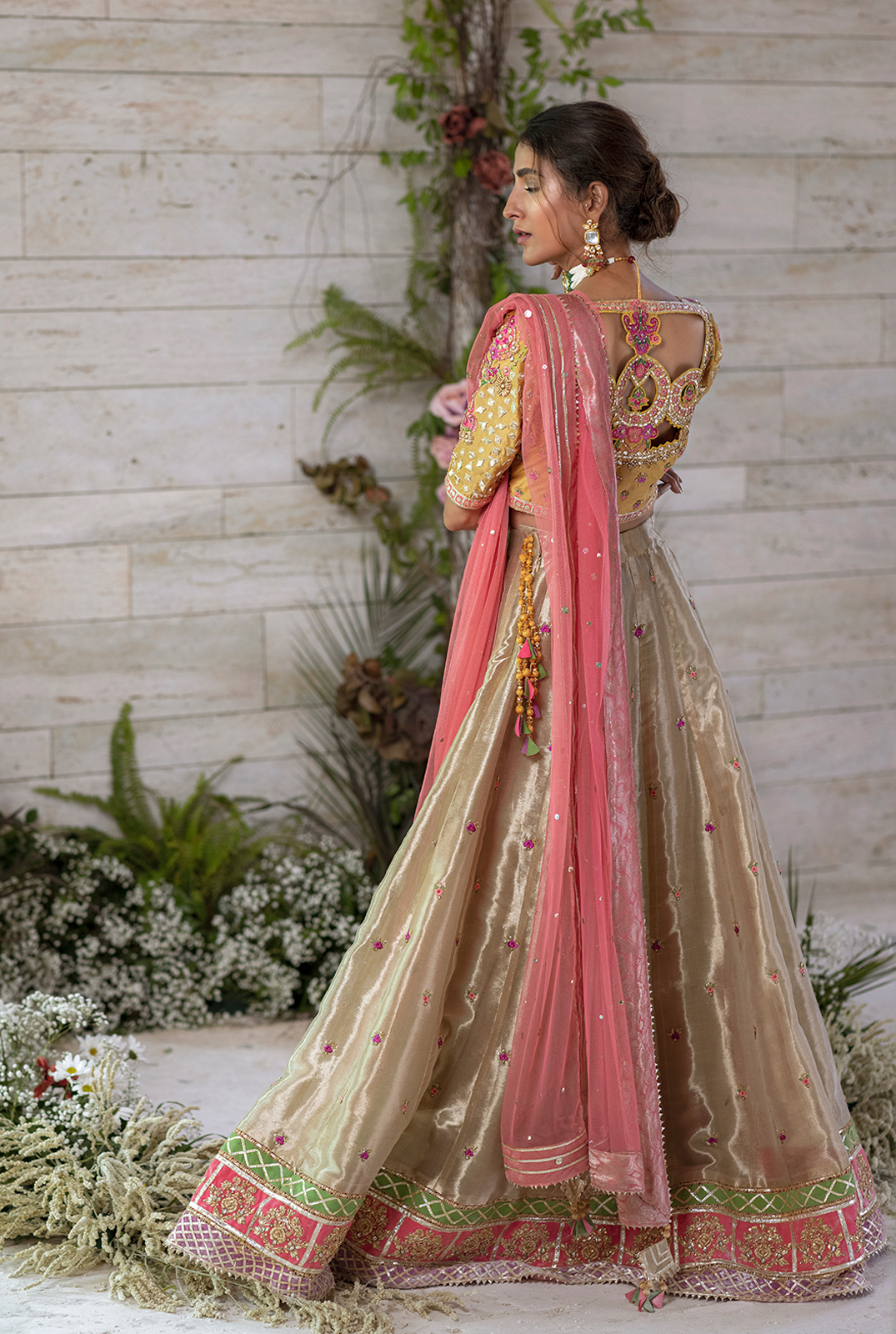 Mustard Zardozi Raw Silk Lehenga Choli (3-Piece) - Image 2