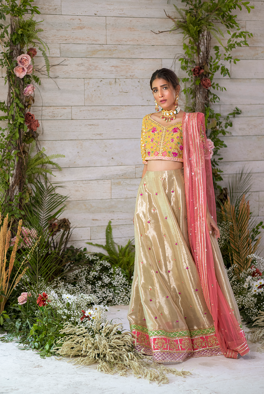 Mustard Zardozi Raw Silk Lehenga Choli (3-Piece) - Image 3