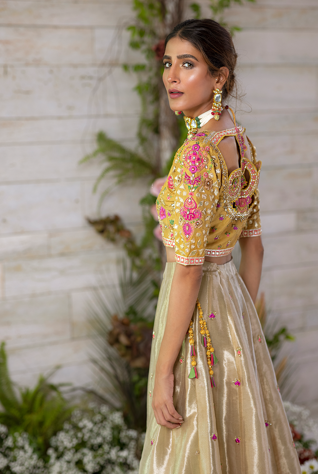Mustard Zardozi Raw Silk Lehenga Choli (3-Piece) - Image 4