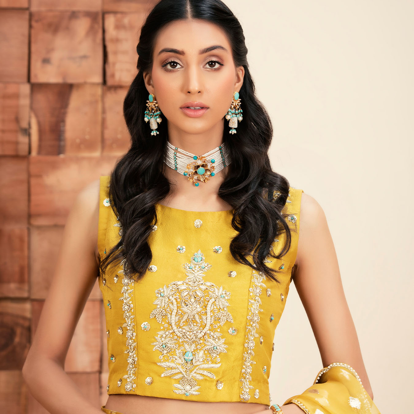 Mikado Yellow Zardozi Raw Silk Kalidar Lehenga (3-Piece) - Image 4