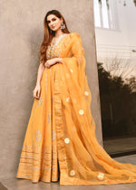 Pakistani Honey Yellow Embellished Rawsilk & Organza Lehenga (3-Piece) - Image 2