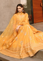 Pakistani Honey Yellow Embellished Rawsilk & Organza Lehenga (3-Piece) - Image 4