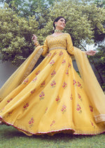 Mustard Embroidered Korean Rawsilk Lehnga Choli (3-Piece) - Image 10