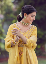 Mustard Embroidered Korean Rawsilk Lehnga Choli (3-Piece) - Image 11