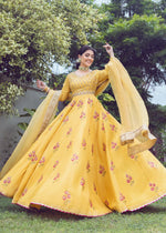 Mustard Embroidered Korean Rawsilk Lehnga Choli (3-Piece) - Image 2