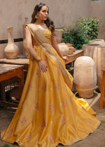 Mustard Embroidered Korean Rawsilk Lehnga Choli (3-Piece) - Image 3