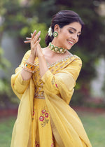 Mustard Embroidered Korean Rawsilk Lehnga Choli (3-Piece) - Image 4