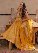 Mustard Embroidered Korean Rawsilk Lehnga Choli (3-Piece) - Image 6