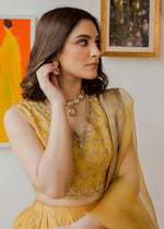 Mustard Embroidered Korean Rawsilk Lehnga Choli (3-Piece) - Image 8