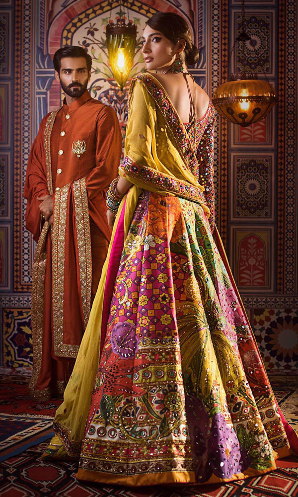 Pakistani Yellow Mirror-Worked Silk-Blend Lehenga Choli (3-Piece) - Image 4