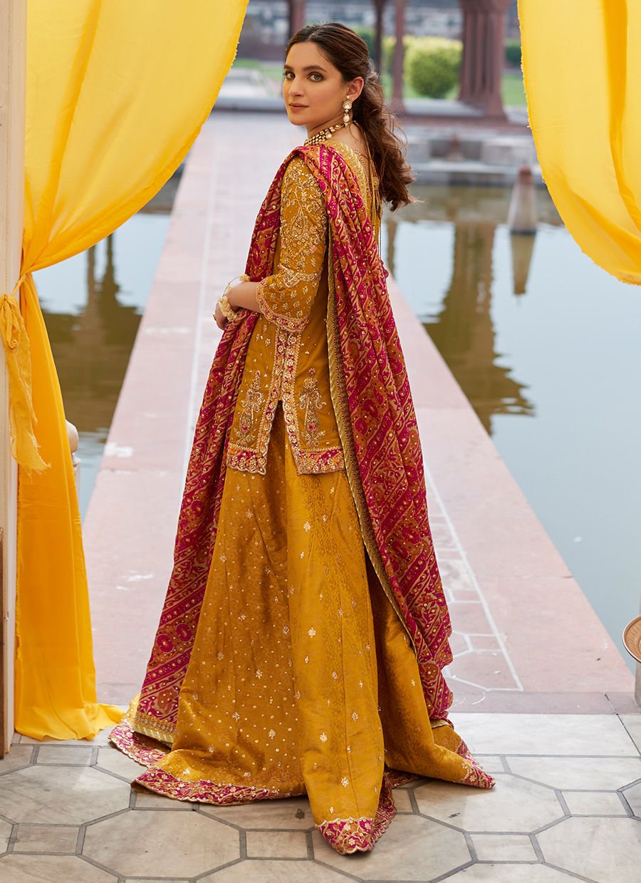 Pakistani Mustard Hand-Embellished Silk Lehenga (3-Piece) - Image 12