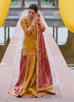 Pakistani Mustard Hand-Embellished Silk Lehenga (3-Piece) - Image 4