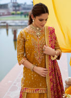 Pakistani Mustard Hand-Embellished Silk Lehenga (3-Piece) - Image 5