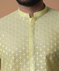 Lemon Chikankari Cotton-Silk Kurta Set (2-Piece) - Image 5