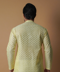 Lemon Chikankari Cotton-Silk Kurta Set (2-Piece) - Image 6