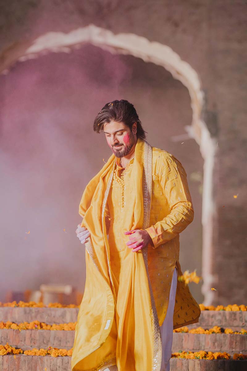 Yellow Embroidered Raw Silk Kurta Set (3-Piece) - Image 1