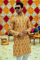 Canary Yellow Zardozi Embroidered Raw Silk Kurta (2-Piece) - Image 3