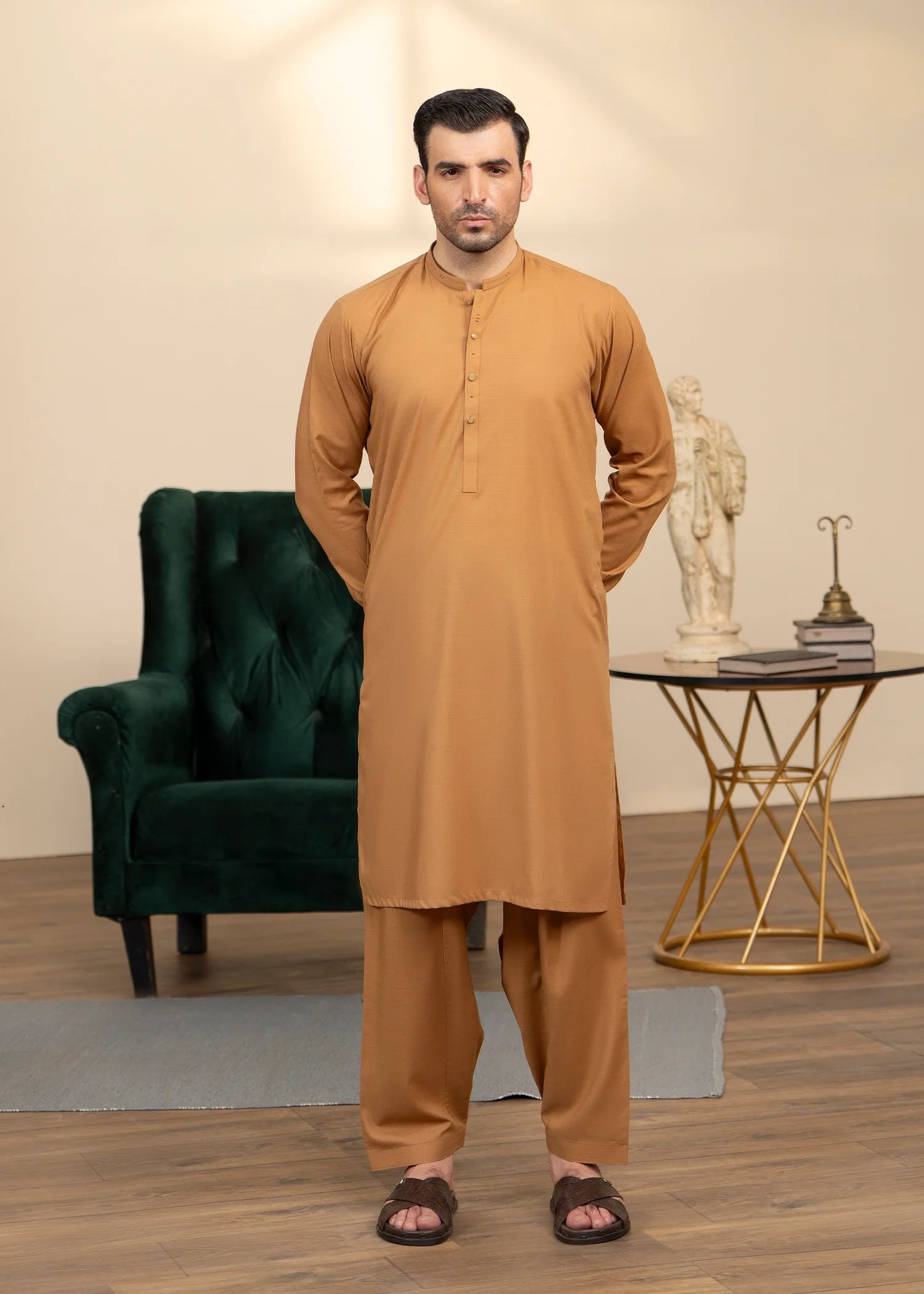 Mustard Wash & Wear Shalwar Kameez (2-Piece) - Image 1