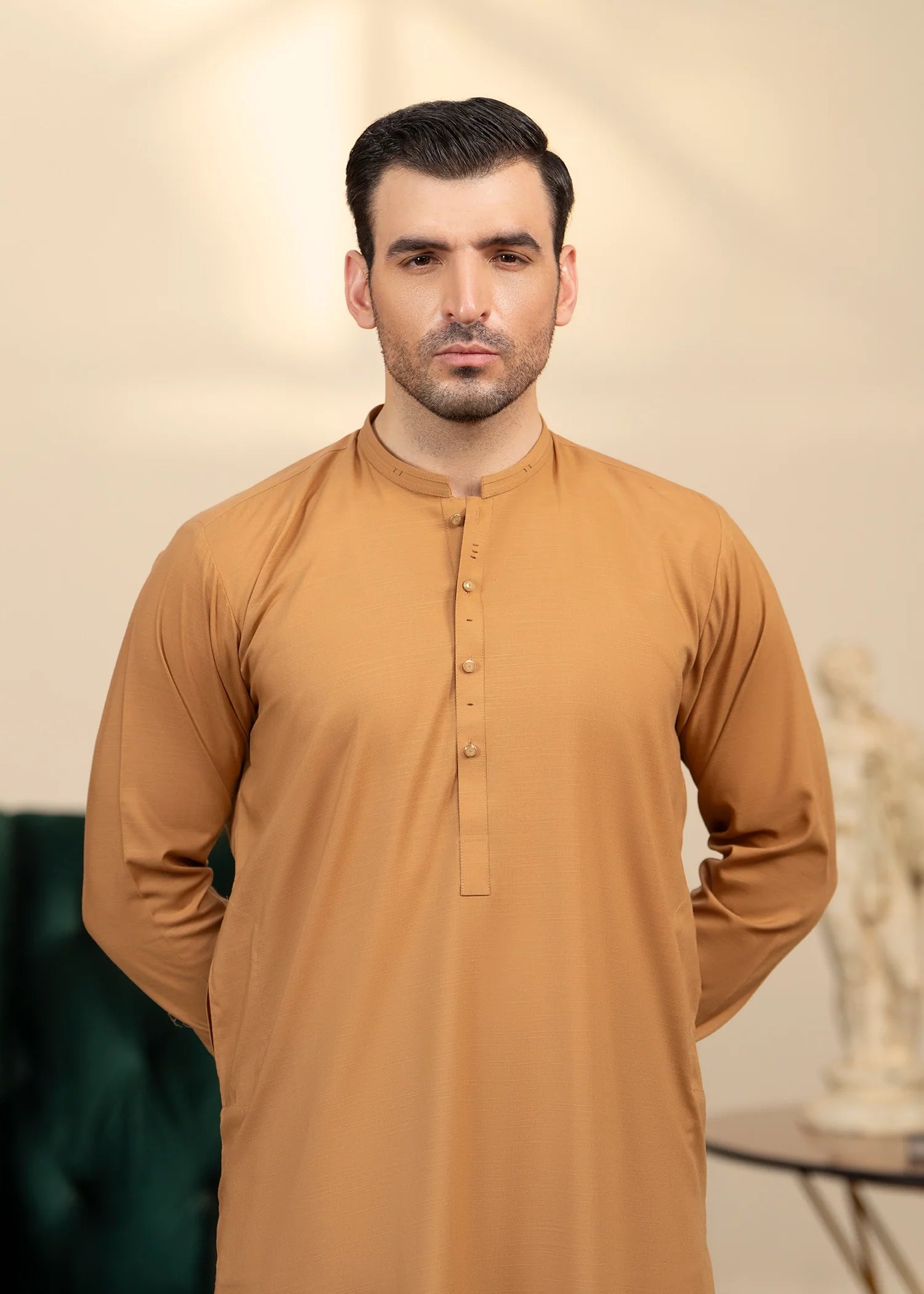 Mustard Wash & Wear Shalwar Kameez (2-Piece) - Image 2
