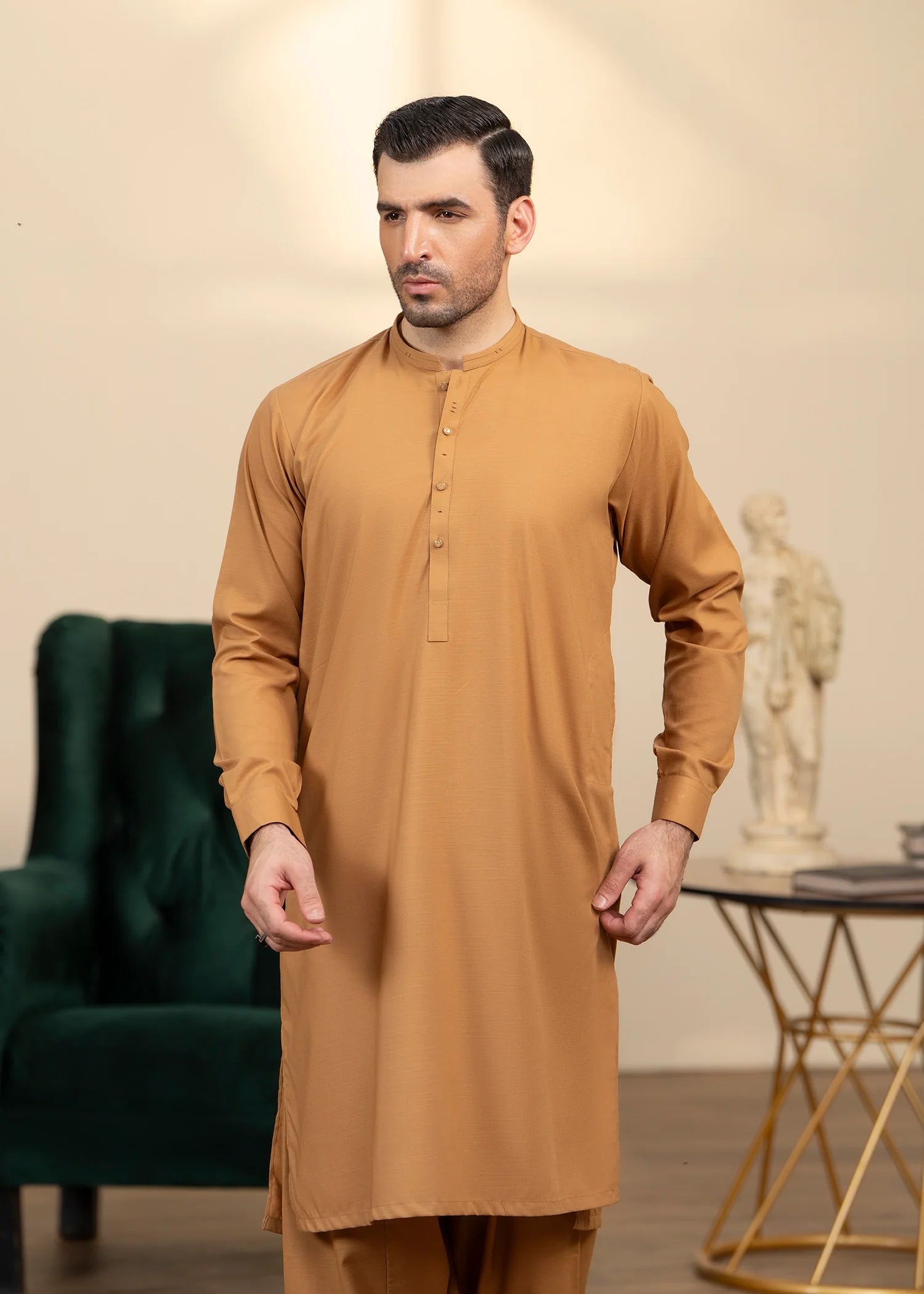 Mustard Wash & Wear Shalwar Kameez (2-Piece) - Image 4