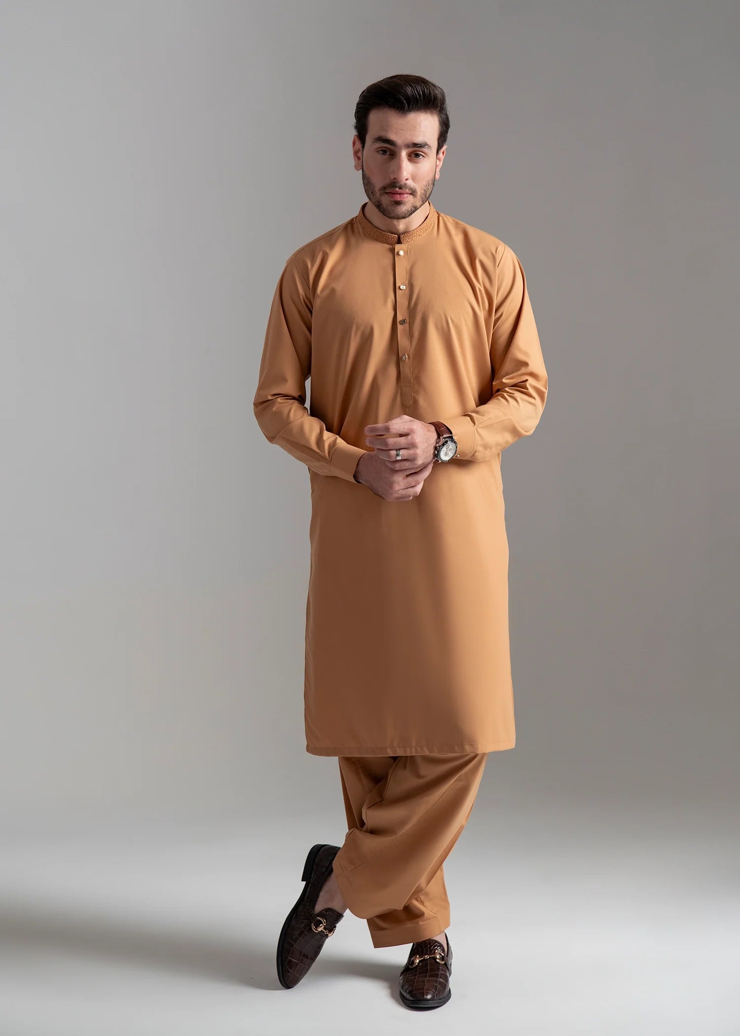 Mustard Wash & Wear Shalwar Kameez (2-Piece) - Image 1