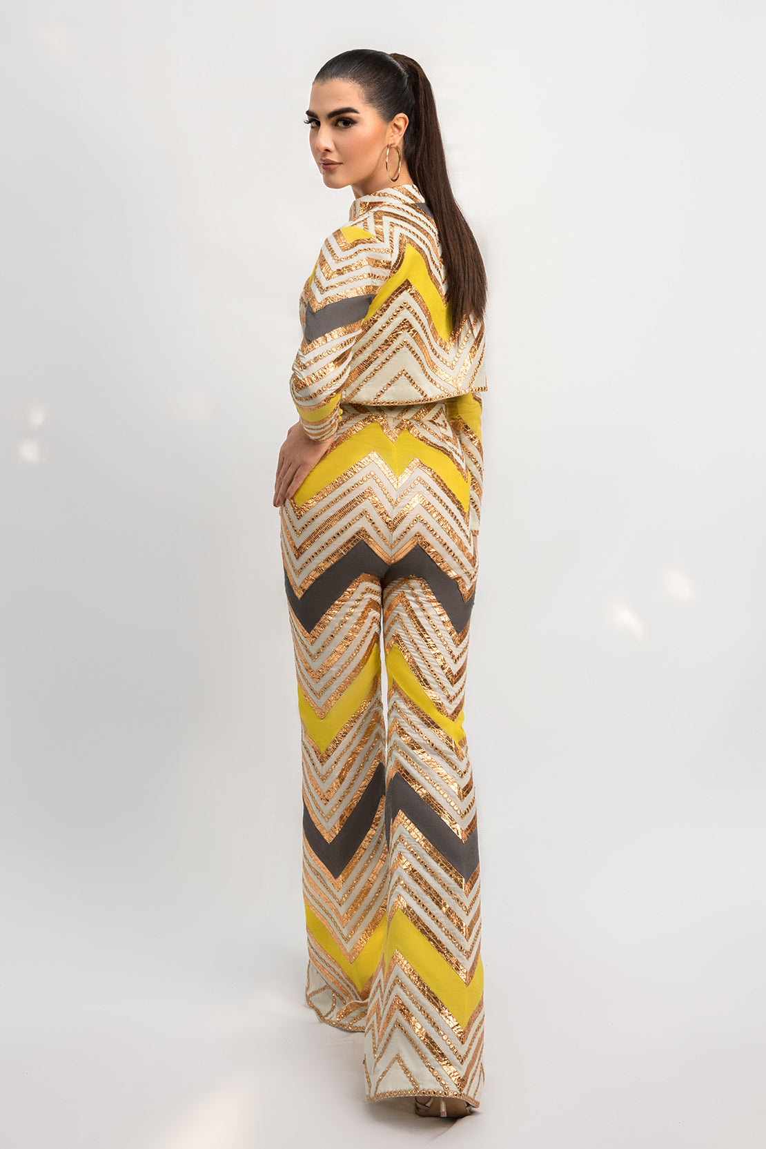 Yellow Sequin Silk-Blend Pant Suit (3-Piece) - Image 2