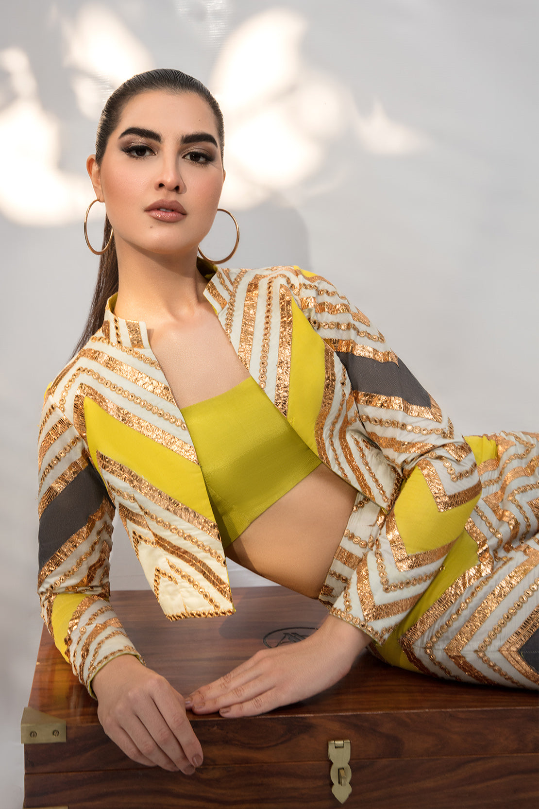 Yellow Sequin Silk-Blend Pant Suit (3-Piece) - Image 4