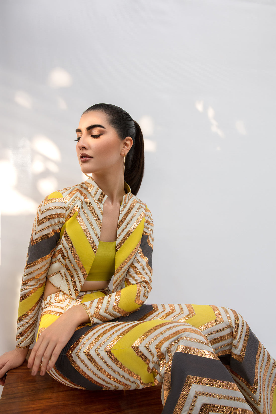 Yellow Sequin Silk-Blend Pant Suit (3-Piece) - Image 7