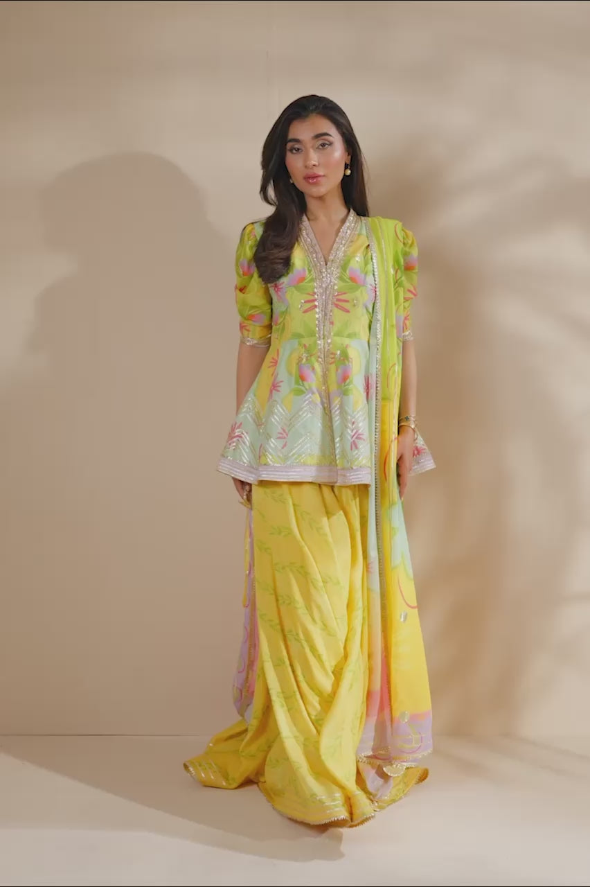 Sunshine Yellow Embroidered Khaddi Silk Peplum (3-Piece) - Image 8
