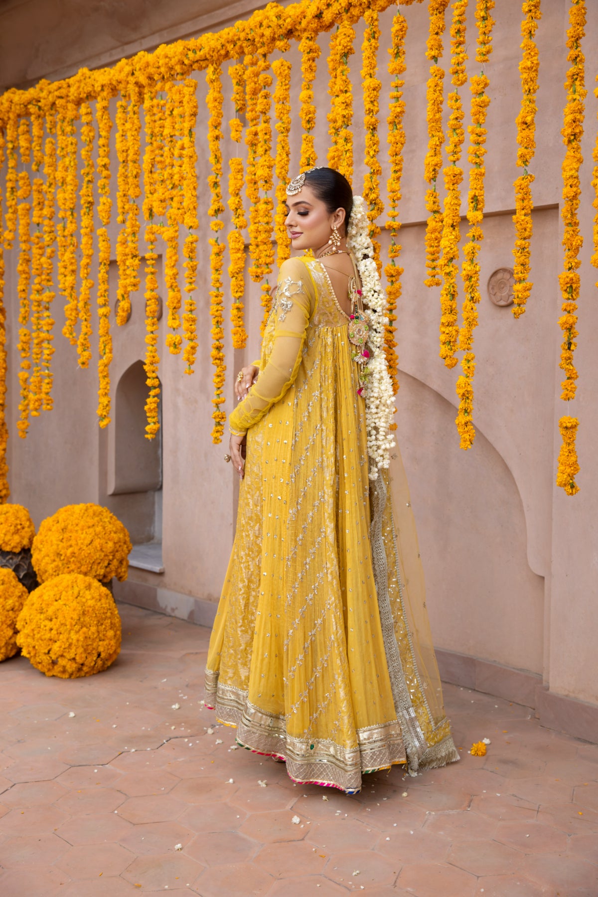 Pakistani Mustard Hand-Embellished Pure Chiffon Pishwas (3-Piece) - Image 7