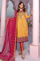 Pakistani Mustard Yellow Embroidered Jamawar Pishwas (3-Piece) - Image 4