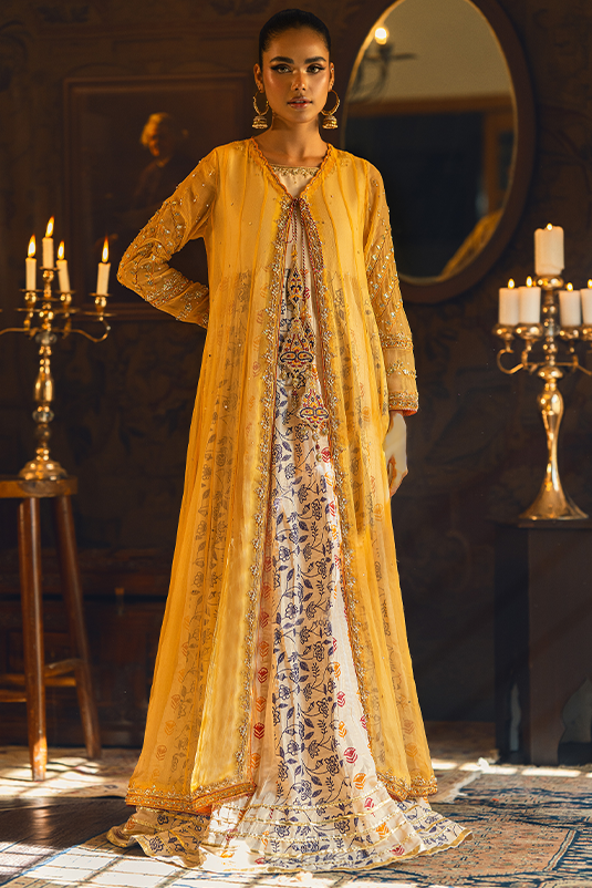 Yellow Hand-Embellished Maysuri Pishwas (2-Piece) - Image 2