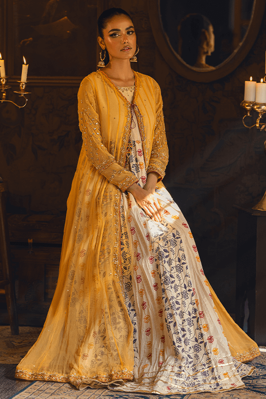 Yellow Hand-Embellished Maysuri Pishwas (2-Piece) - Image 3