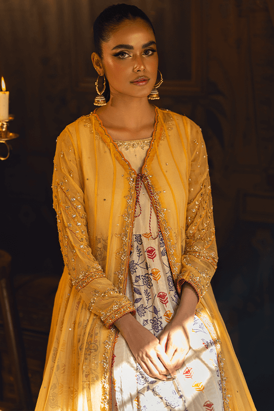 Yellow Hand-Embellished Maysuri Pishwas (2-Piece) - Image 4