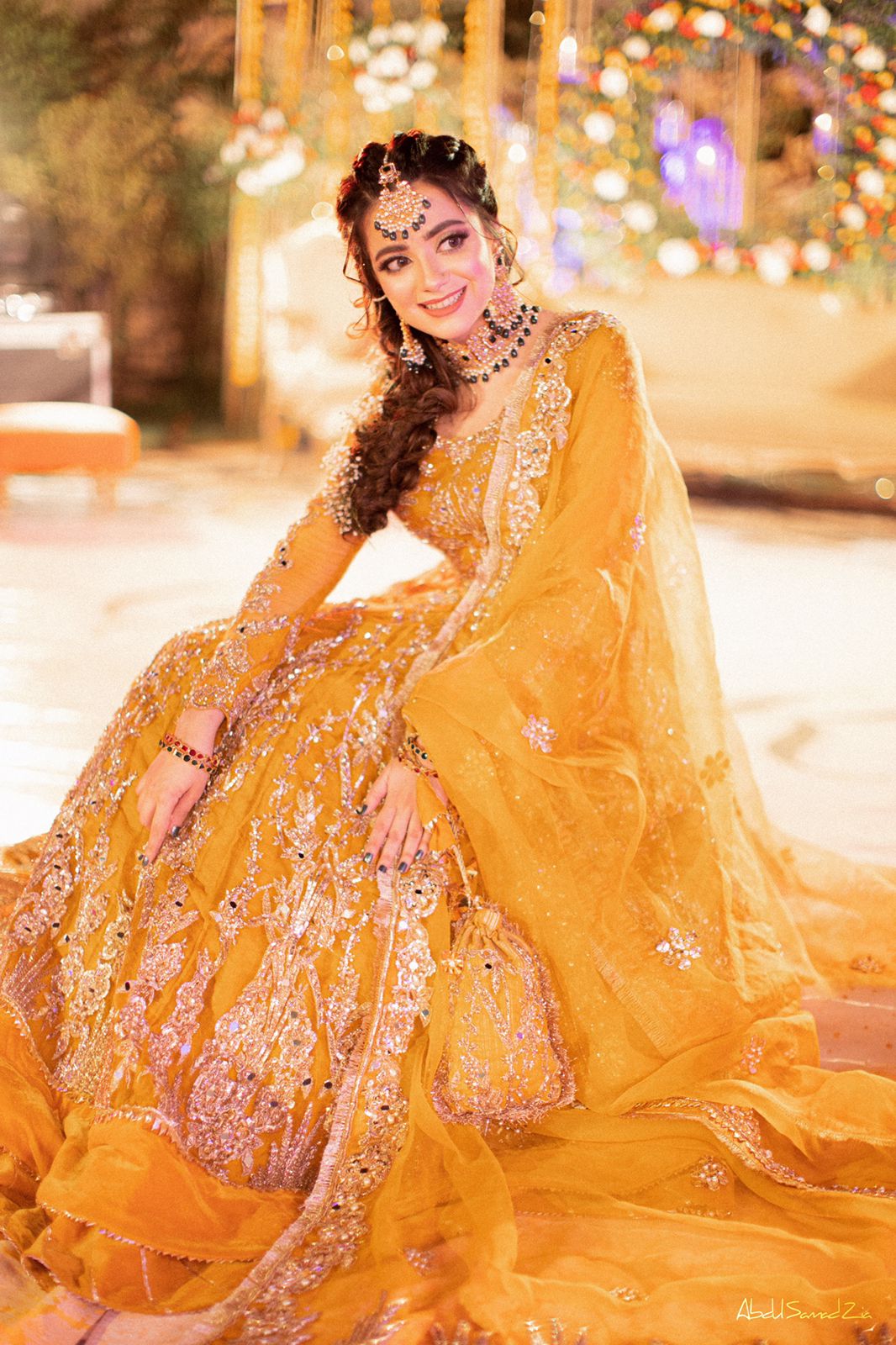 Mustard Adda Work Net Pishwas Dress (2-Piece) - Image 10