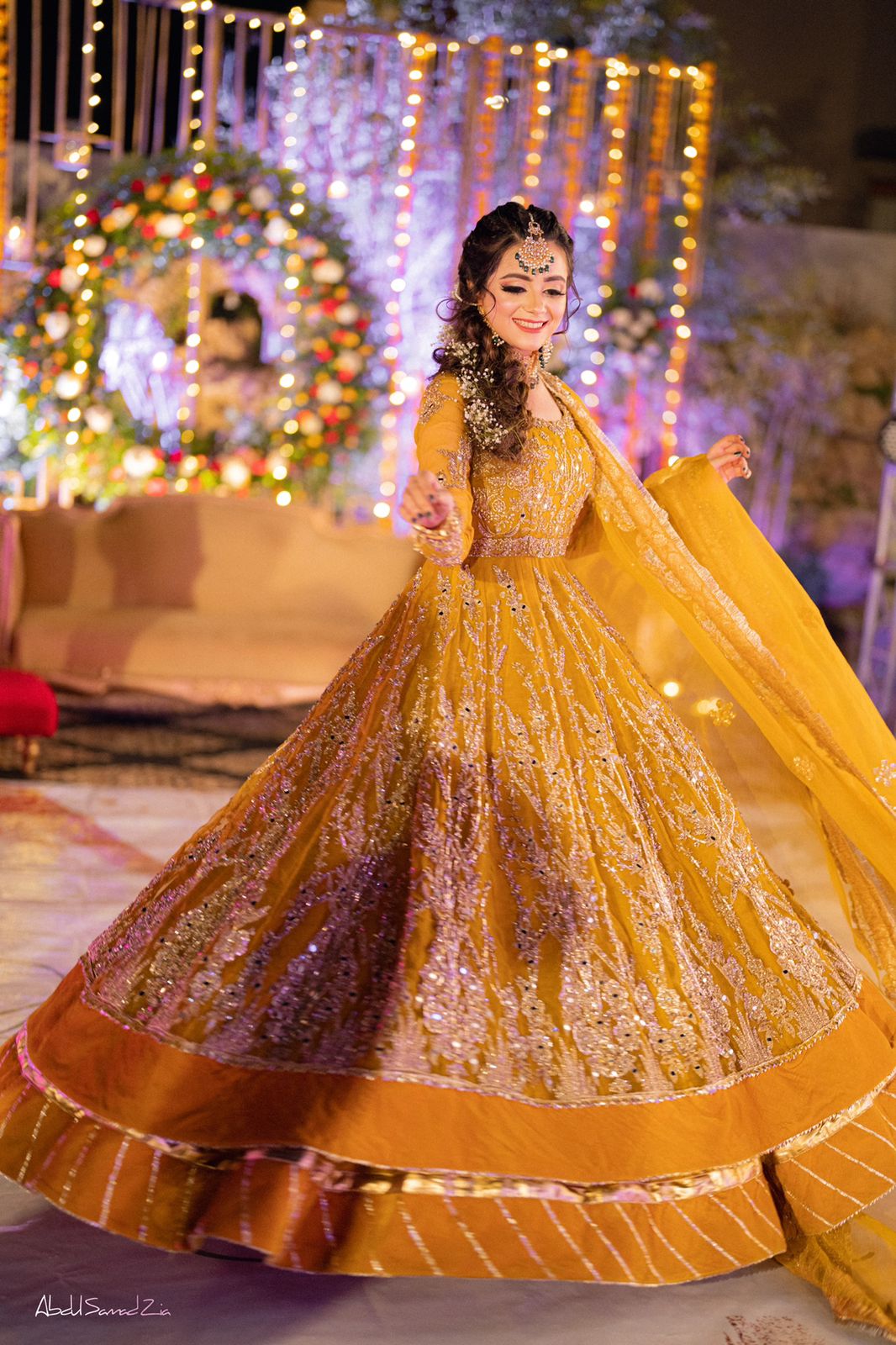 Mustard Adda Work Net Pishwas Dress (2-Piece) - Image 11