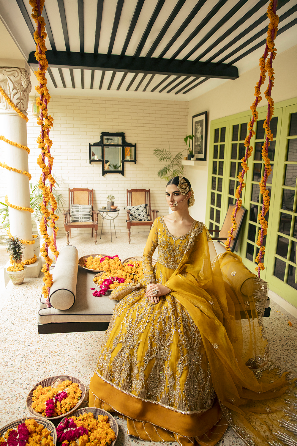 Mustard Adda Work Net Pishwas Dress (2-Piece) - Image 4