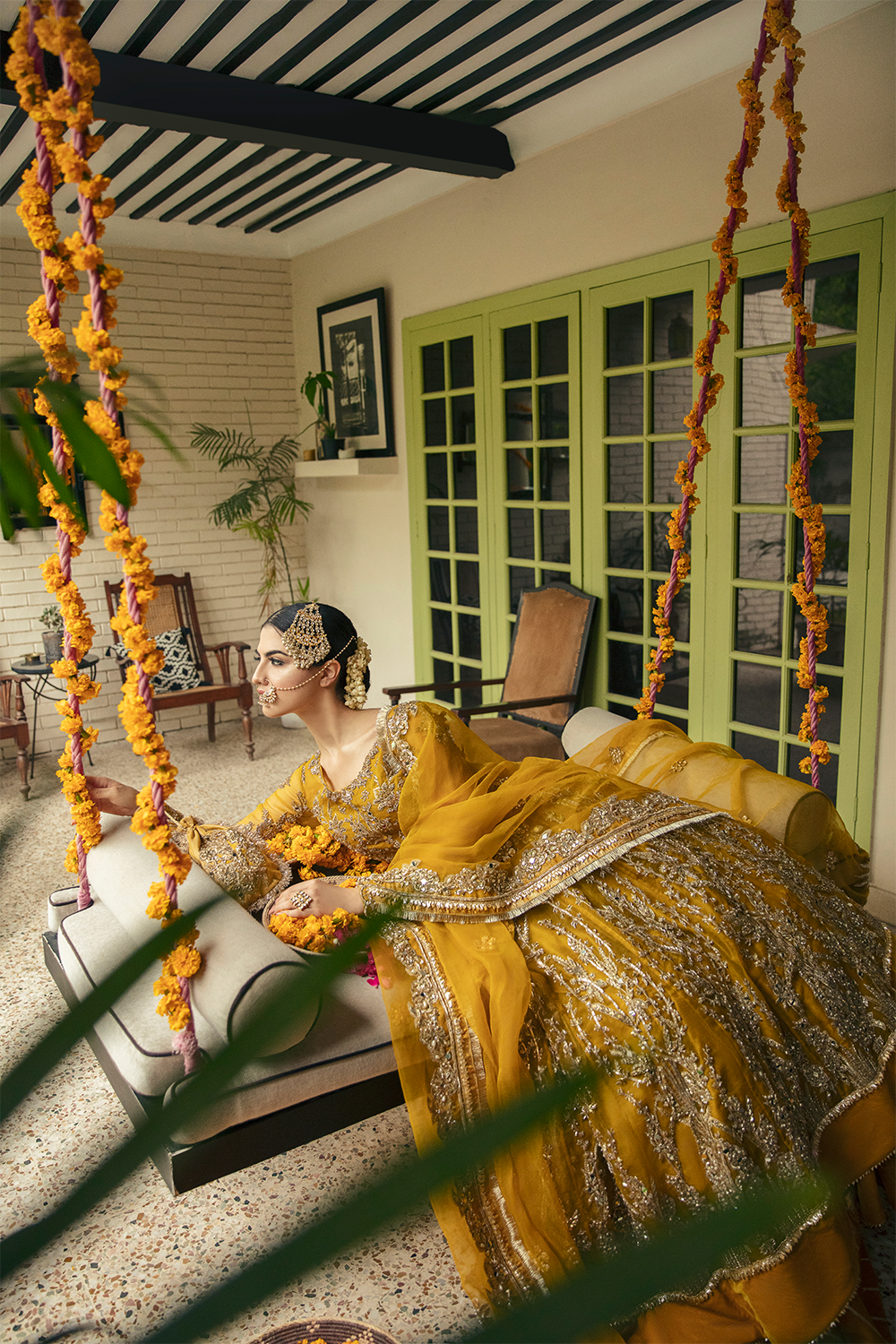 Mustard Adda Work Net Pishwas Dress (2-Piece) - Image 5