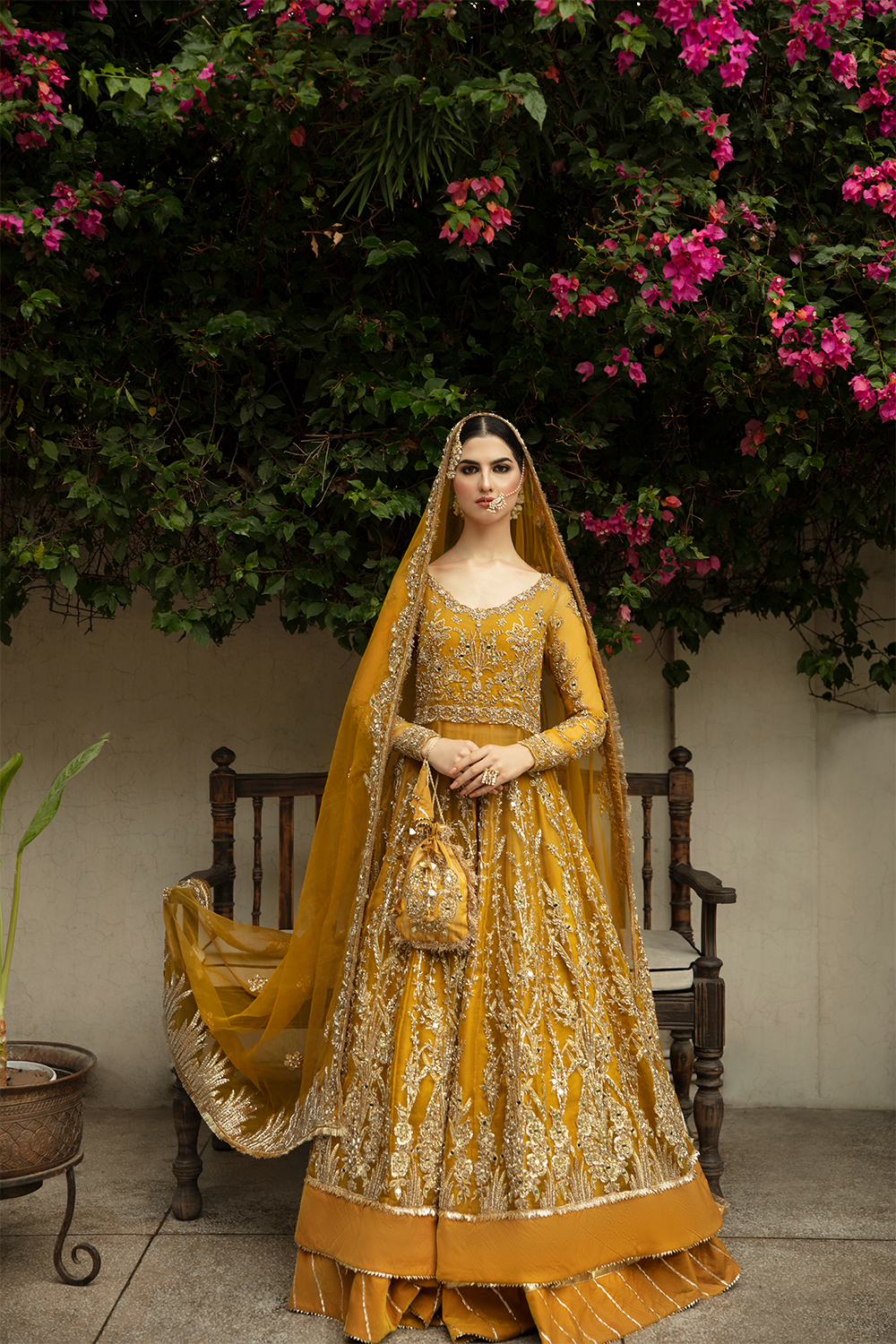 Mustard Adda Work Net Pishwas Dress (2-Piece) - Image 8