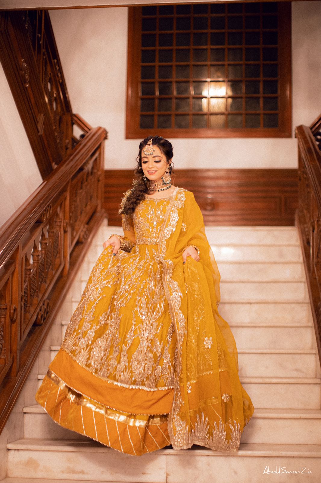 Mustard Adda Work Net Pishwas Dress (2-Piece) - Image 9