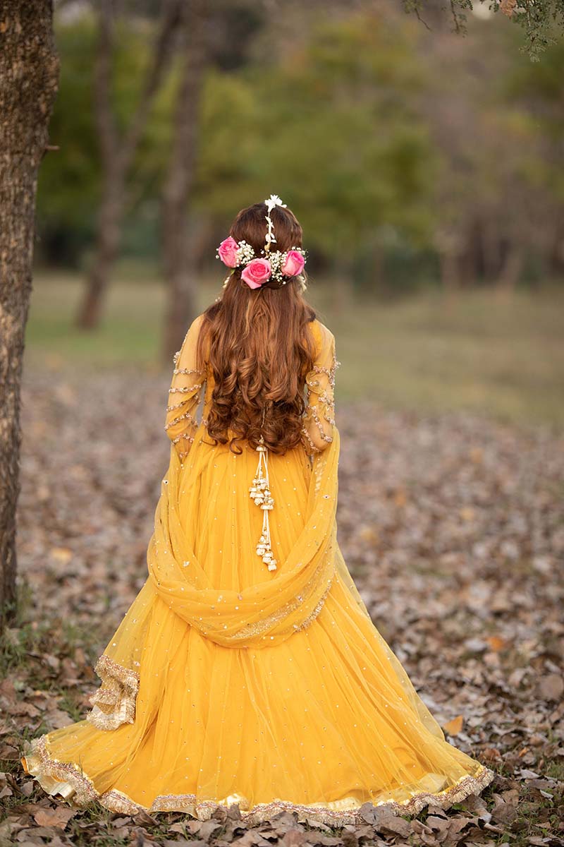 Mustard Embroidered Net Pishwas Dress (3-Piece) - Image 7