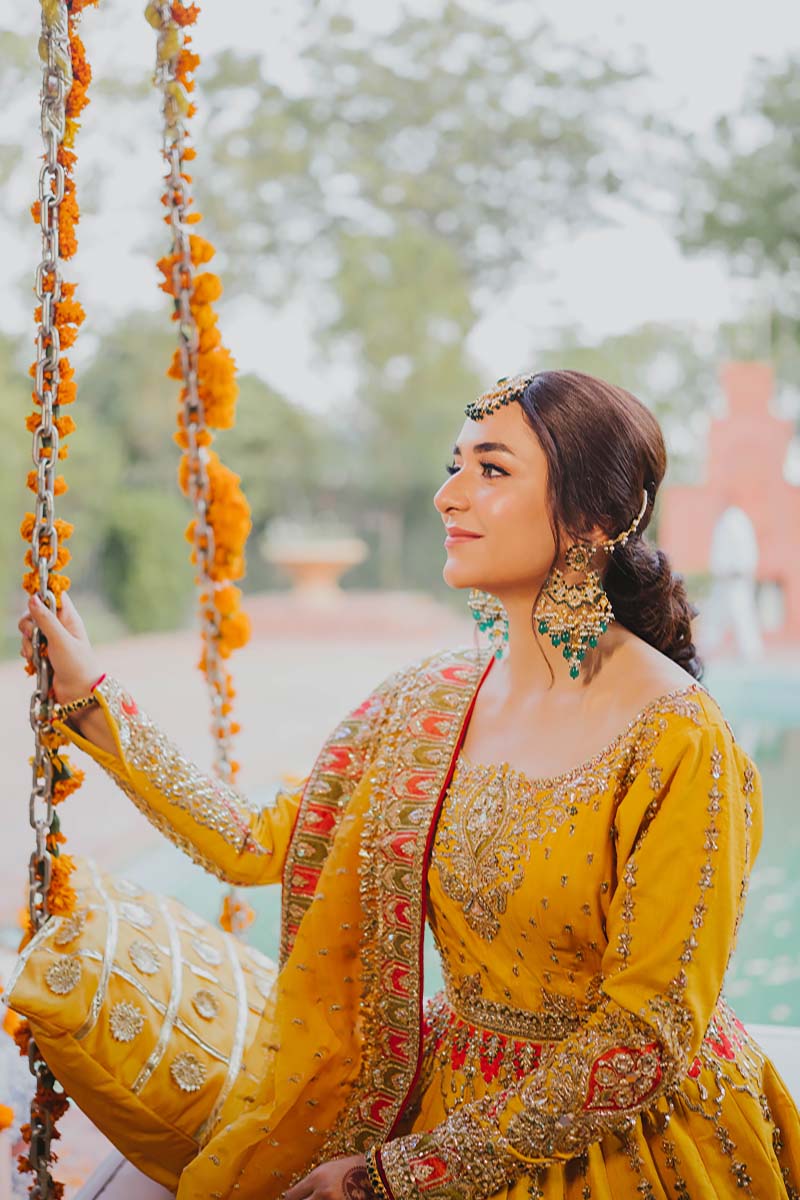 Pakistani Mustard Adda Work Raw Silk Pishwas (2-Piece) - Image 6